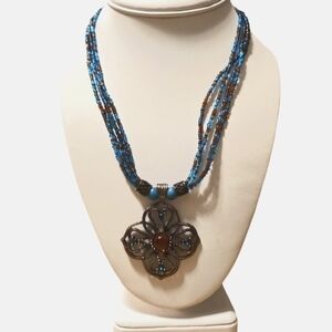 Mexican Vintage Lunasol beadwork multiple strands statement necklace